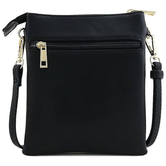 Small Lightweight Shoulder Bag for Women, Mini Multi Zipper Pocket Black - Picture 6 of 7